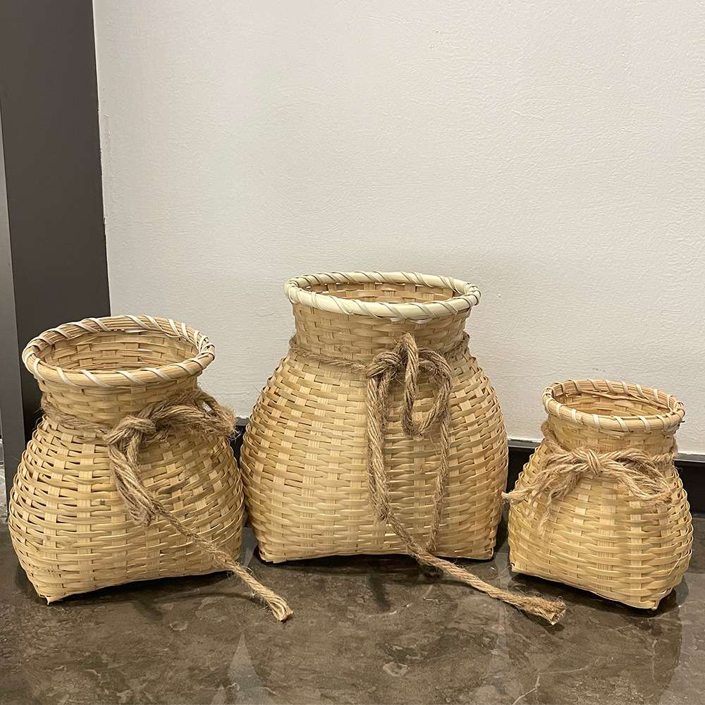 北欧风手工藤编花篮竹编花瓶客厅插花干花台面花器花盆花筒竹筒