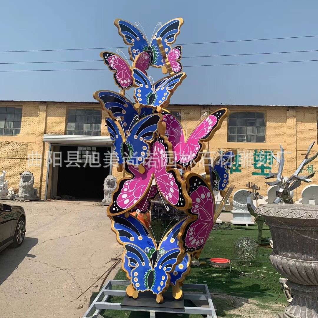 蝴蝶群不锈钢雕塑 广场商场公园景观不锈钢几何体动物雕塑摆件