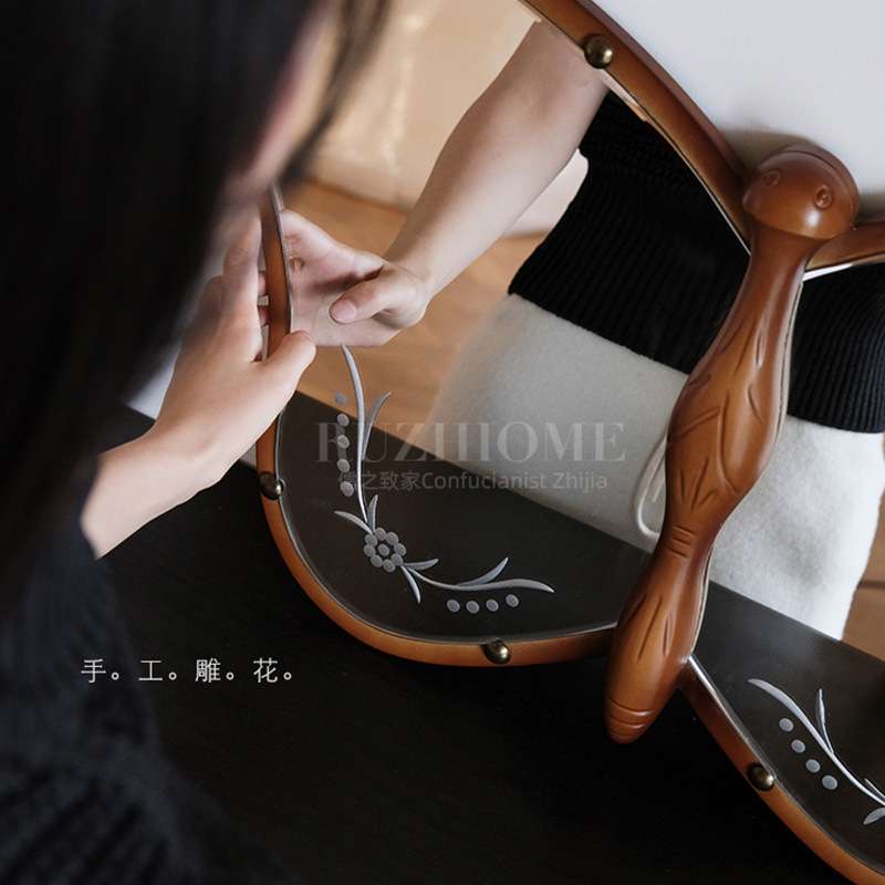 中古实木蝴蝶镜艺术木质手工雕刻法式装饰镜复古悬挂异形镜子