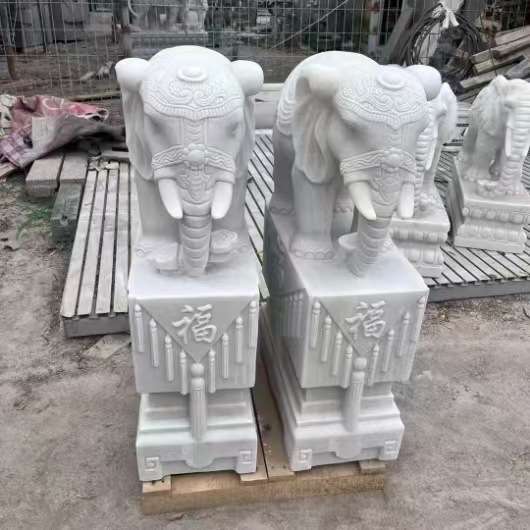 石雕汉白玉小象泰国象一对摆件石象别墅门口广场看门象摆件厂家