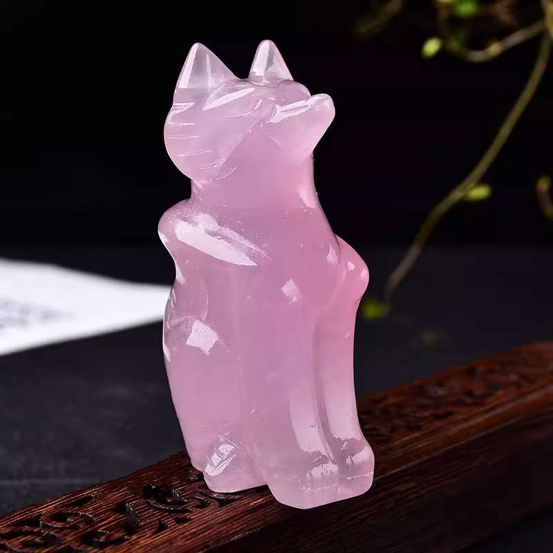 天然粉晶狐狸家居摆件粉水晶原石招桃花旺姻缘增旺女人魅力