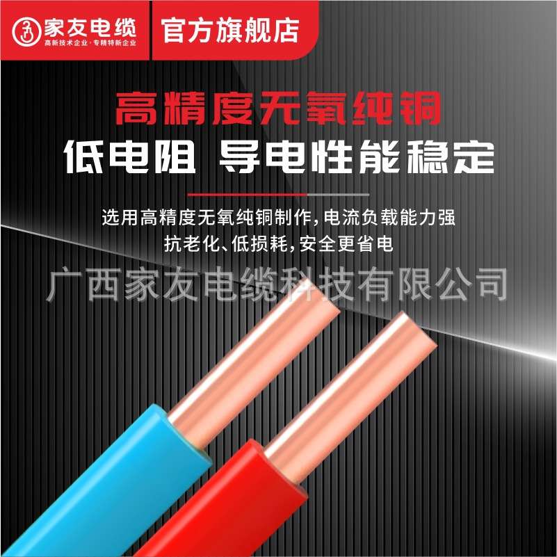 家友国标电线bv纯铜单芯100米硬线BV1.5/2.5/4/6平方家装铜芯电缆