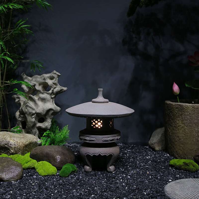 中式仿石灯庭院禅意枯山水仿古仿石头灯花园电仿石灯室内外石灯笼