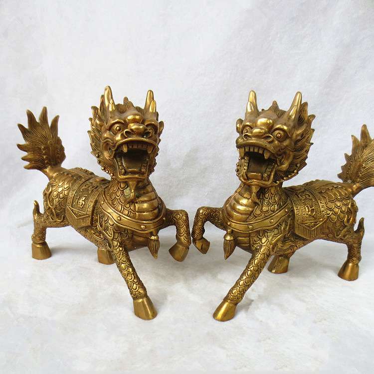 铜麒麟摆件一对火麒麟送子麒麟富麒麟金属工艺品铜器