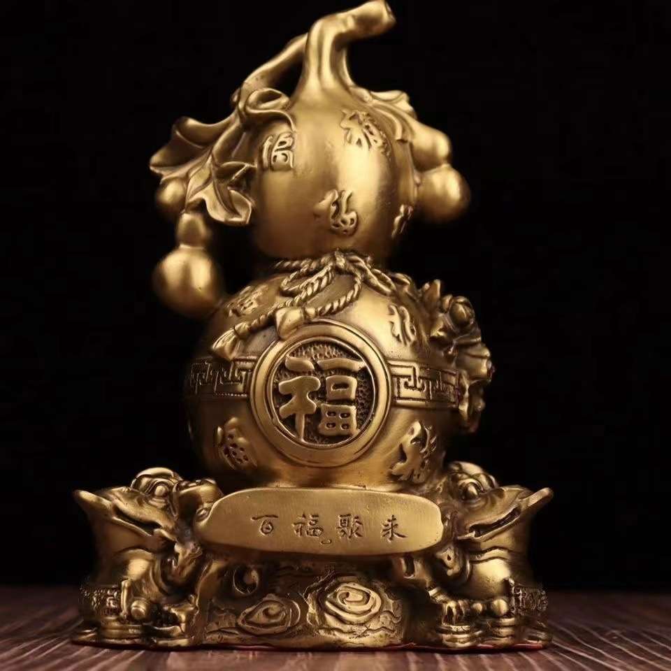 铜葫芦摆件纯铜金蟾百福聚来葫芦家居玄关办公室装饰福禄字葫芦T