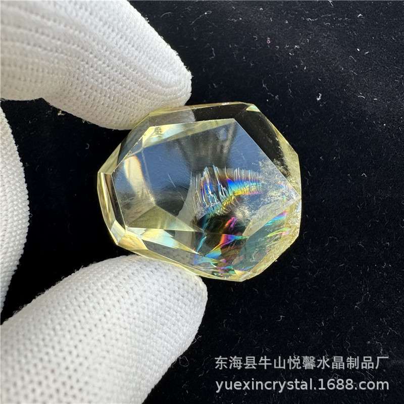 阿赛斯特莱梵天透体天然黄水晶随形彩虹晶石原石打磨家居客厅摆件