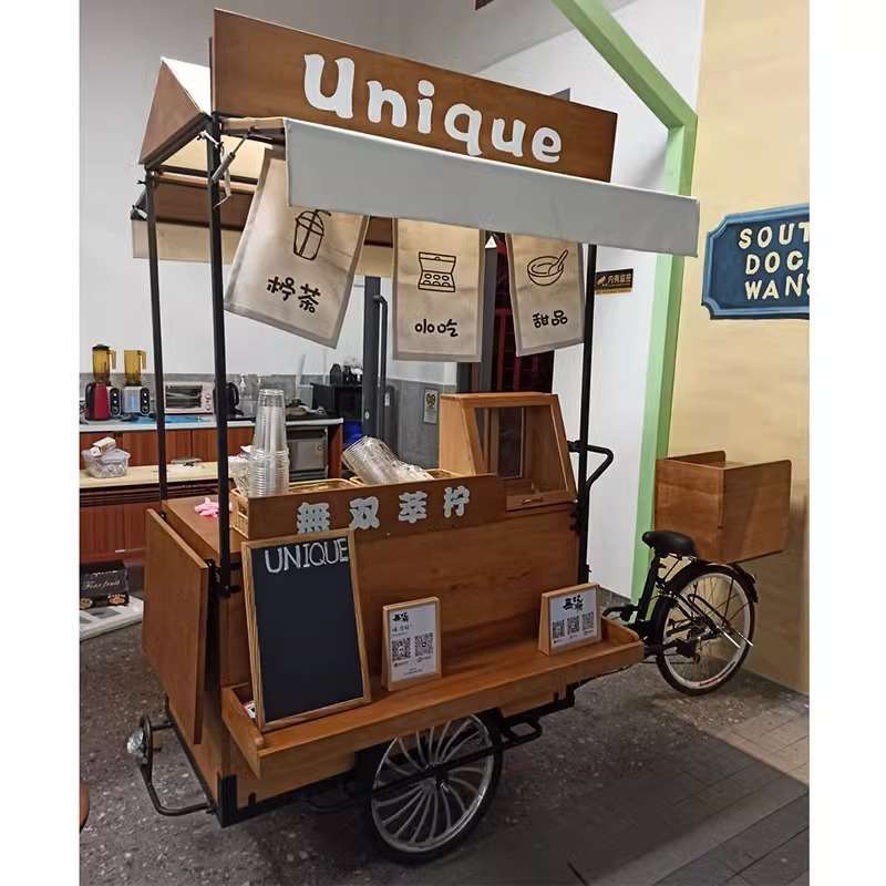 户外餐车景区集市露营小吃三轮车网红节假日果汁美食推车摆摊实木