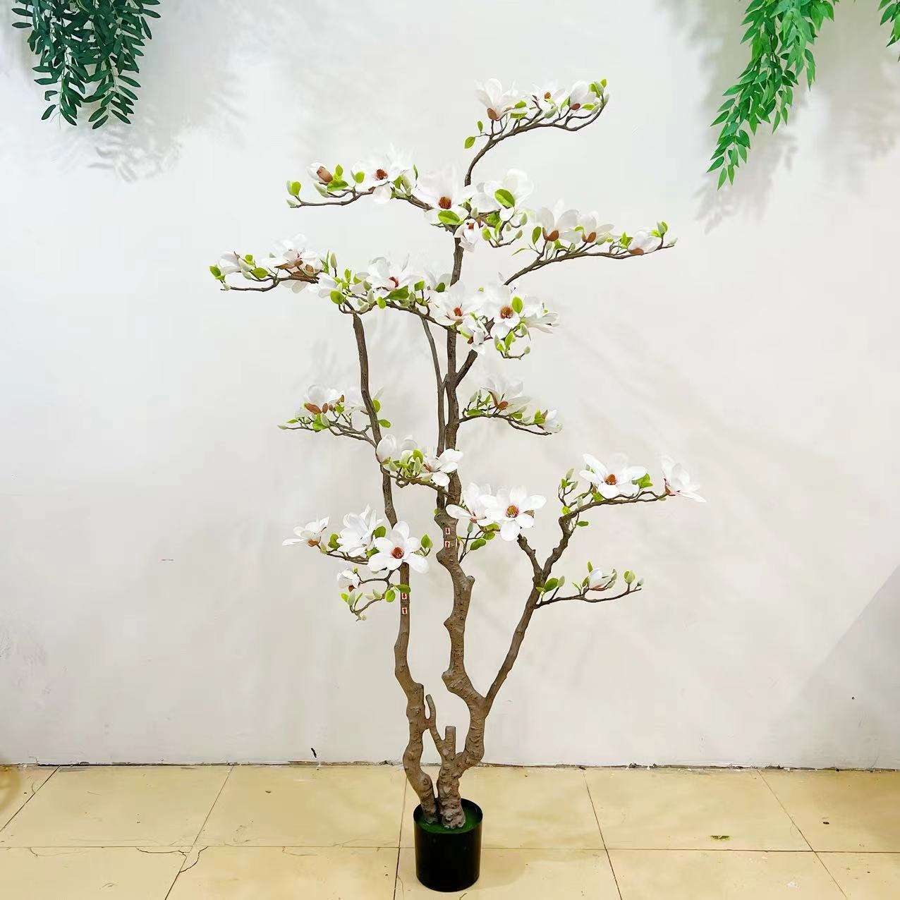 高端玉兰花树仿真绿植假树室内客厅仿生禄植盆栽落地装饰植物摆件