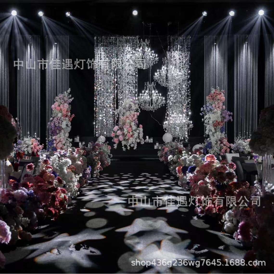 玄关水晶吊灯法式大堂婚庆吊灯电镀仪式亭装饰灯珠帘婚礼堂道具