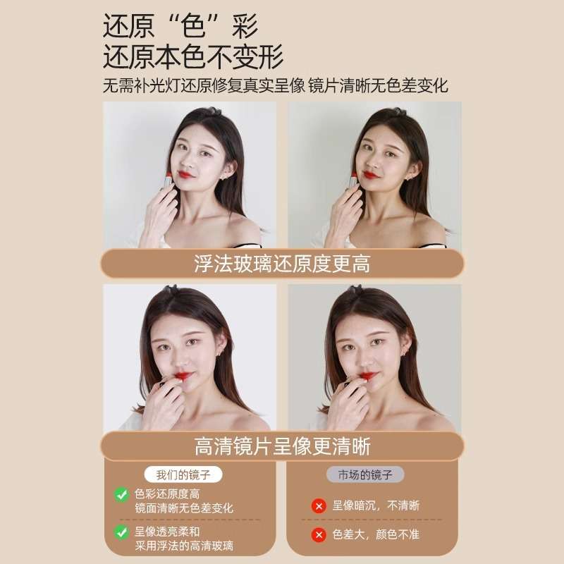 轻奢风浴室镜子贴墙自粘卫生间免打孔梳妆镜洗手台挂墙式化妆镜子