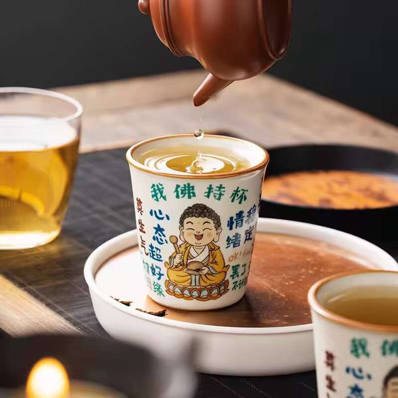 汝窑我佛持杯陶瓷茶杯主人杯创意单杯可乐杯国潮高端个人专用茶盏