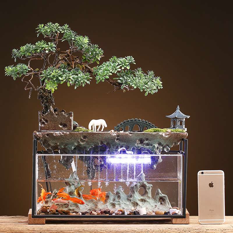 创意假山流水喷泉摆件风水招财办公室客厅小型流水鱼缸桌面造景观