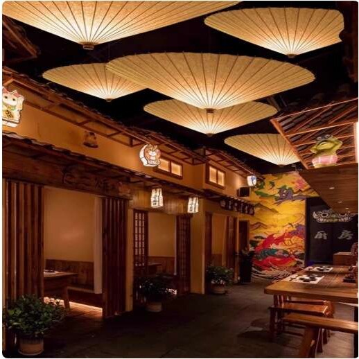 新中式餐厅吊灯禅意复古火锅店茶室过道民宿餐桌日式纸艺创意伞灯