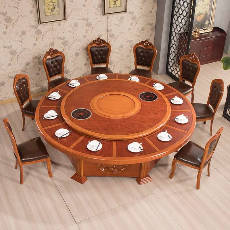 酒店餐桌大圆桌饭店餐厅豪华宴会圆桌15/20人电动转盘餐桌椅组合