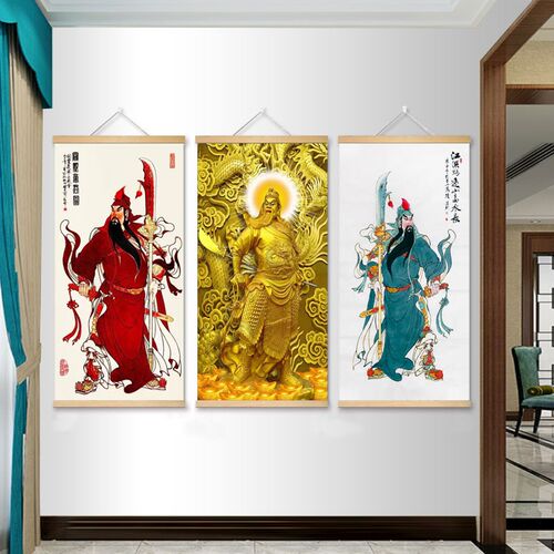 关公挂画玄关装饰画武财神关二爷画像关羽挂轴画神武英勇客厅房间