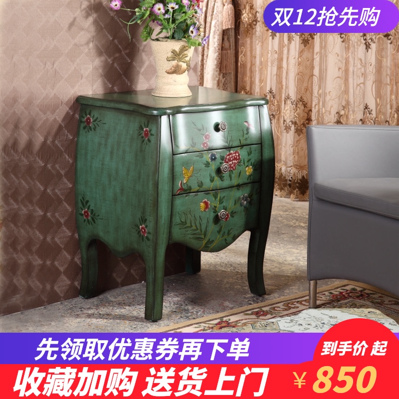 智礼雅 美式角几客厅 高档沙发角几边柜 创意三斗柜 轻奢彩绘家具