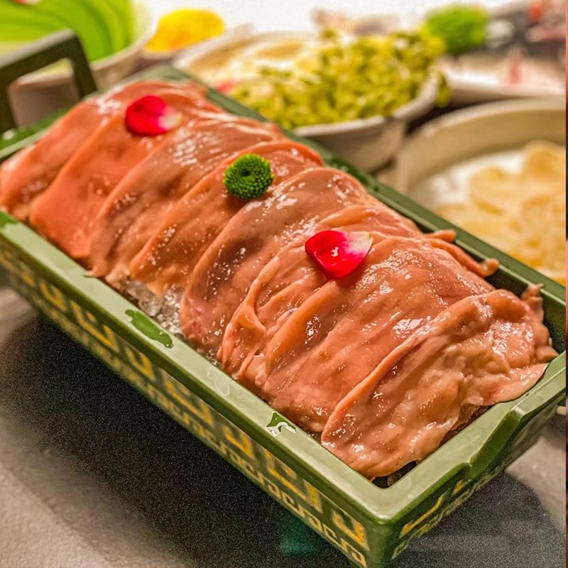 火锅餐具牛羊肉卷毛肚大刀腰片专用干冰盘密胺仿瓷仿古长方双耳鼎