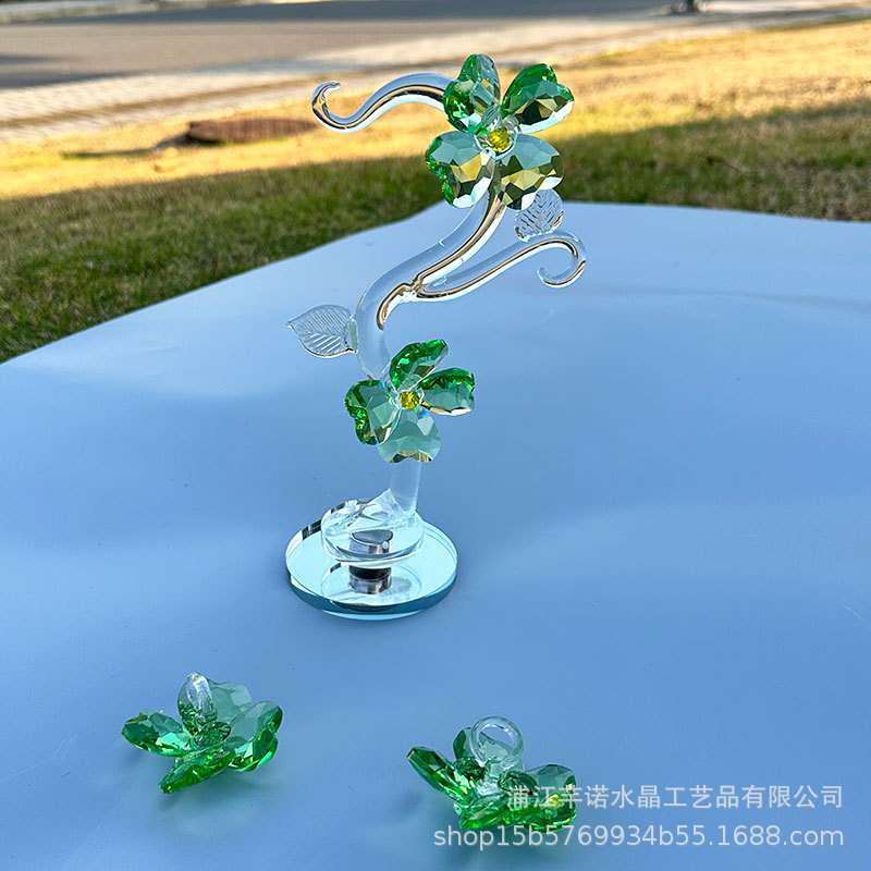 工厂直销水晶拉丝旋转四叶花幸运花家居摆件装饰送朋友送女友