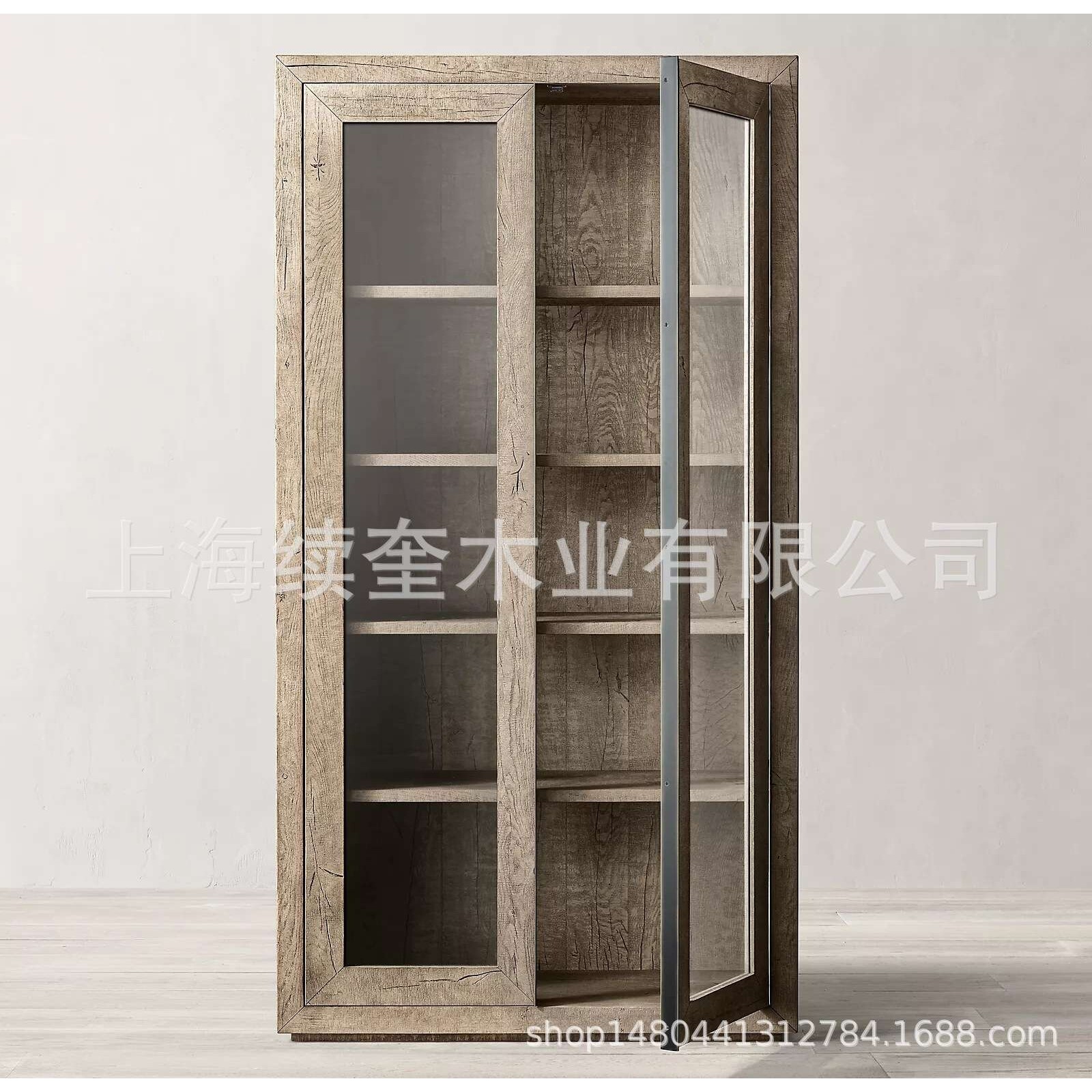 RH美式实木储物双门书柜设计师出口别墅跨境电商亚马逊供应商家具