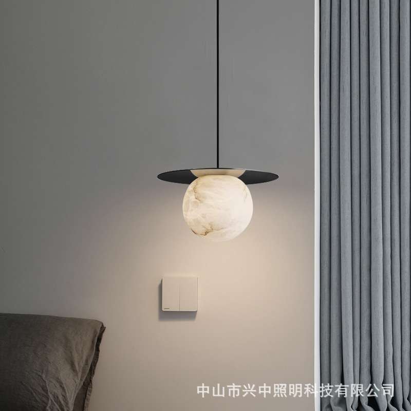 后现代简约云石全铜小吊灯设计师北欧卧室床头餐厅吧台单头吊线灯