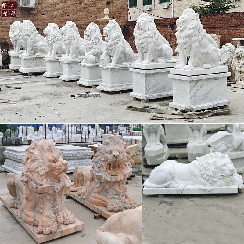 石雕欧式石狮子 别墅门口大理石动物狮子雕塑一对酒店汉白玉狮子