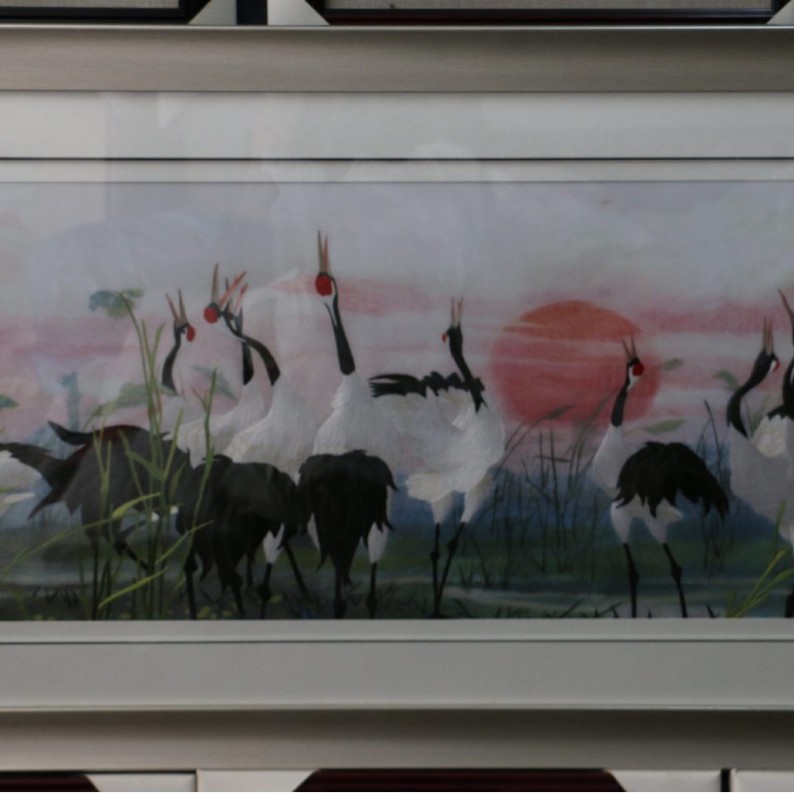 厂家生产苏绣成品挂画客厅书房办公室带框装饰画手工仙鹤刺绣