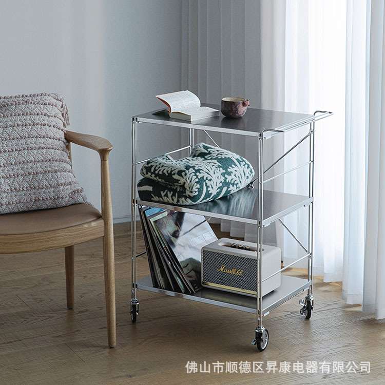 201不锈钢餐车可移动三层小推车家用厨房多功能手推车收纳置物架