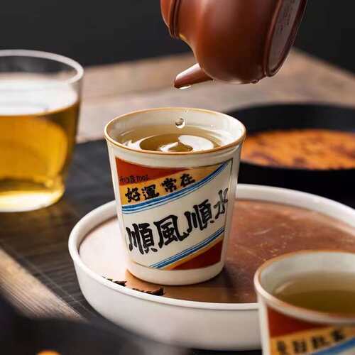 汝窑顺风顺水可乐杯主人杯个人专用高档陶瓷品茗茶杯手写茶盏