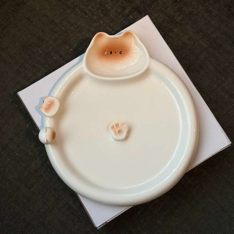 可爱猫咪陶瓷盘饺子盘家用儿童早餐盘沙拉水果餐盘暹罗猫创意盘子