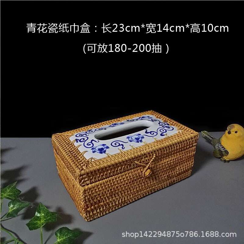 越南秋藤编客厅餐厅纸巾盒 茶具圆形纸巾筒 手工编织长方形抽纸套