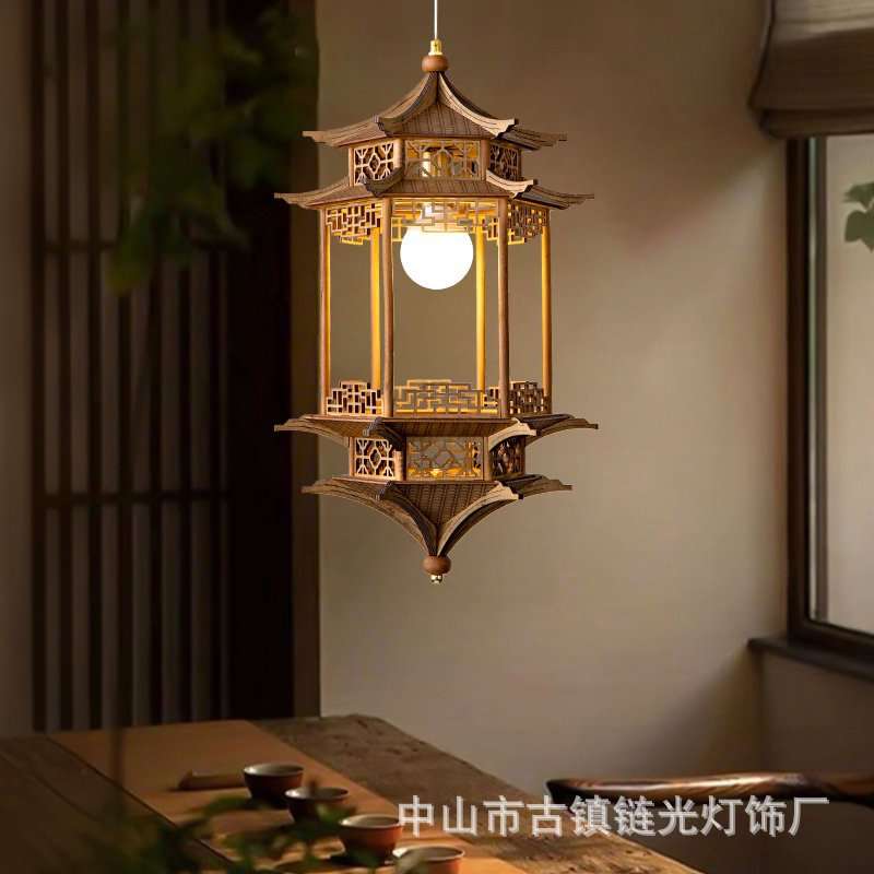 宋代美学灯新中式仿古风房子灯古建筑六角凉亭吊灯茶室禅意餐厅灯