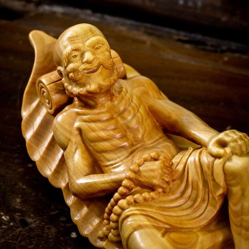 崖柏木实木禅意一叶渡江达摩木雕家居创意摆件睡梦罗汉客厅工艺品