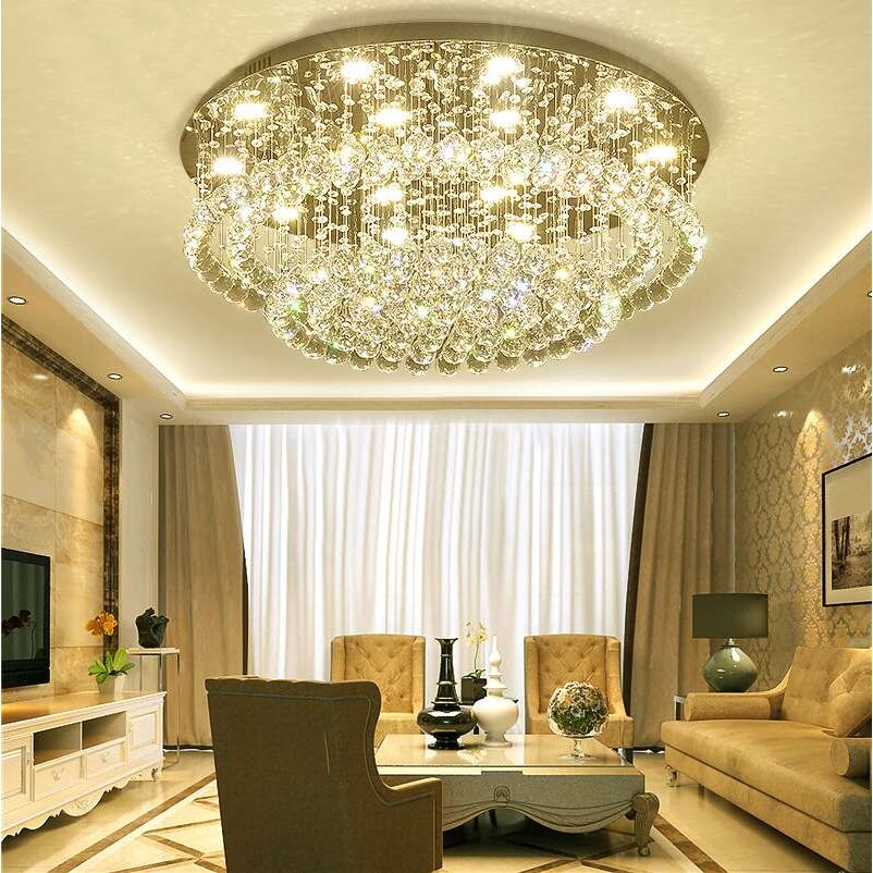 水晶灯客厅灯led吸顶灯具简约双层餐厅圆形主卧室灯三色光源超亮