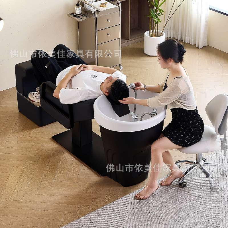 理发店洗头床发廊专用半躺式冲水床高端不锈钢陶瓷深盆美发冲头床