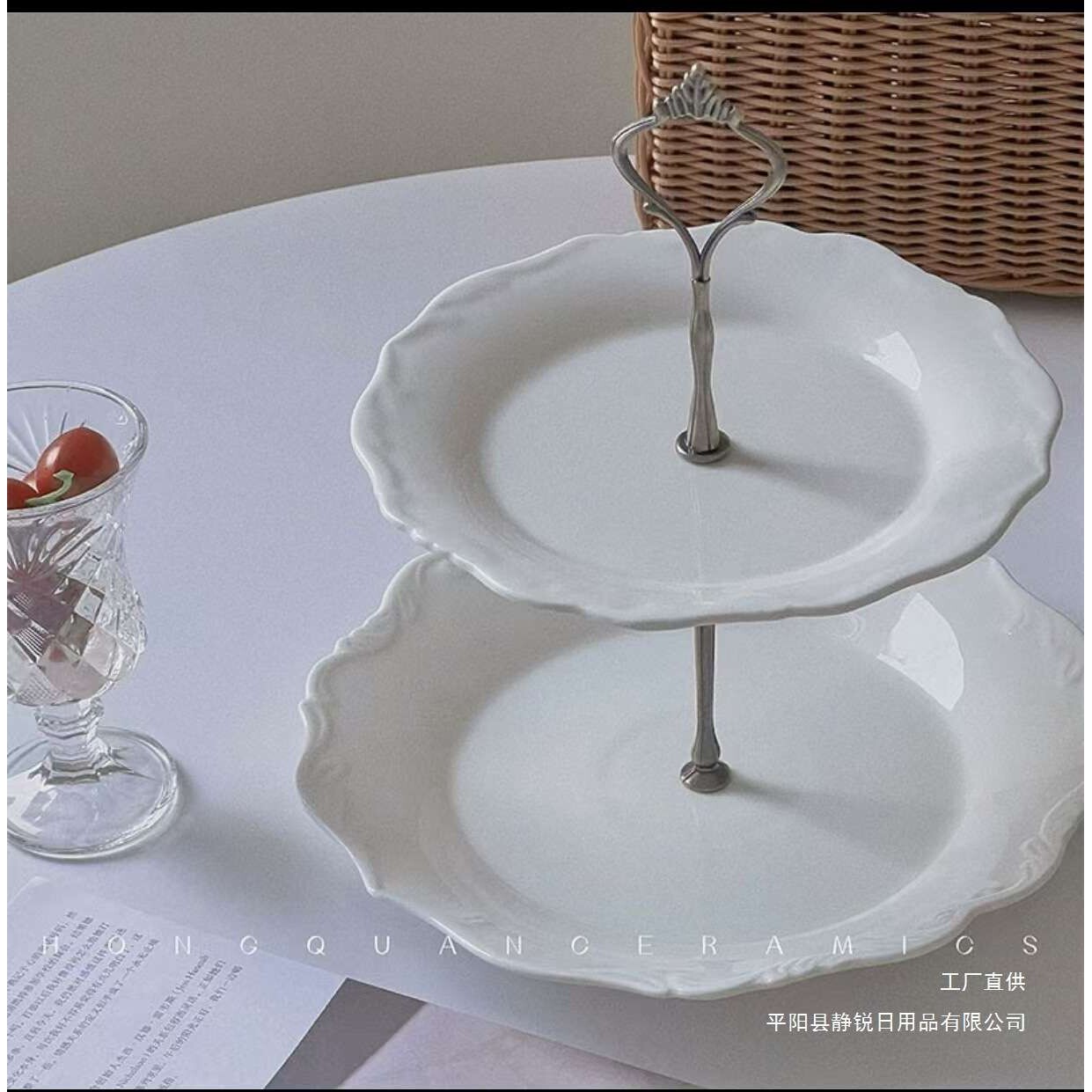 白色陶瓷多层蛋糕架子甜品台展示架茶歇摆台下午茶点心架糖果盘