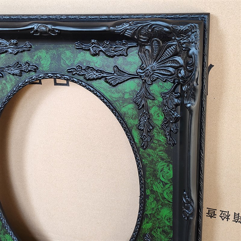 实木椭圆形画框 绿色复古 相框框宽度10cm厚度4.5cm