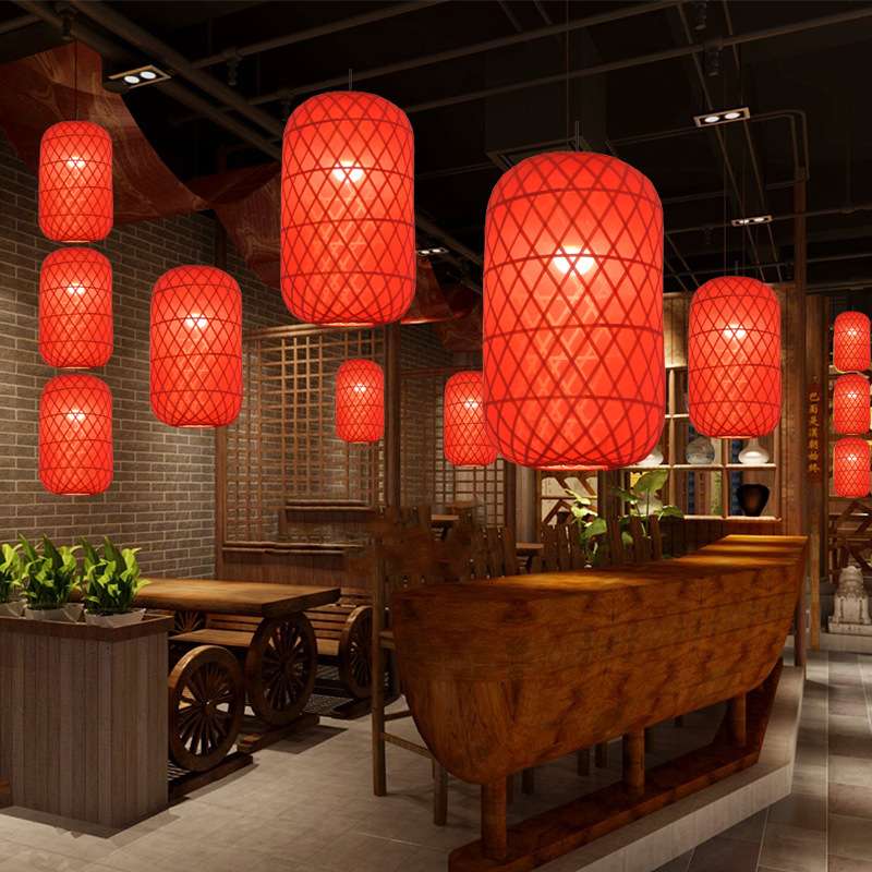 竹编灯笼广告可印字竹子灯罩饭店大排档餐厅火锅店中式古风吊灯