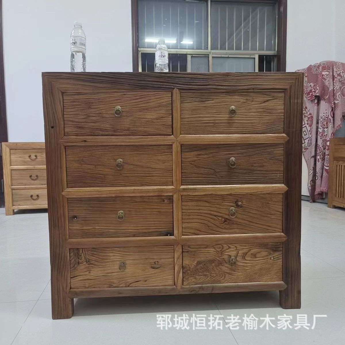 实木八斗柜边柜多层木质复古柜子家用老榆木收纳柜复古餐边柜