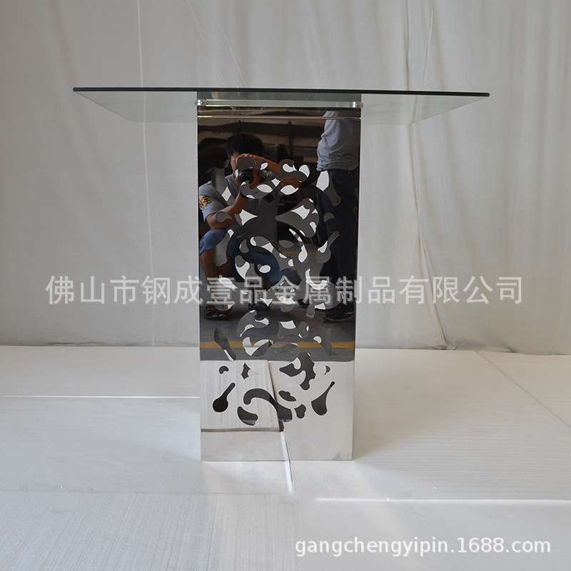 不锈钢雕花底座客厅茶桌茶几餐台桌圆桌 家用别墅卧室简约