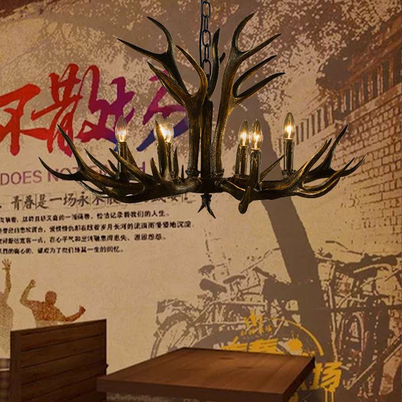 美式复古工业风客厅吊灯乡村特色酒店民宿灯饰木屋餐厅鹿角吊灯