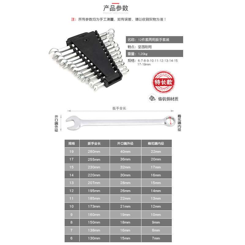 两用扳手开口梅花扳手两用开口扳手汽修机修家用梅花板手工具套装