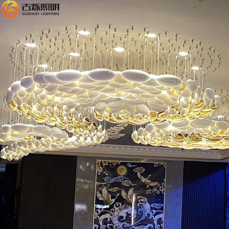 简约酒店大堂婚庆水晶枝形吊燈玻璃贝壳工程楼梯挑空客厅灯具