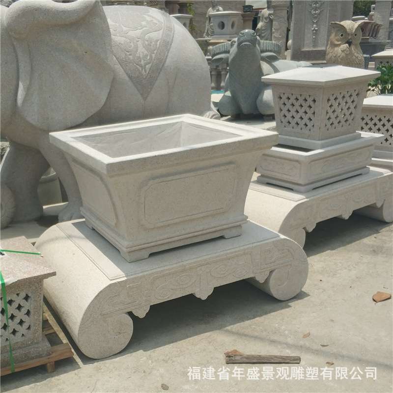 园艺石雕盆景架子现货厂家 青石仿古石雕 园林景观阳台花盆托架