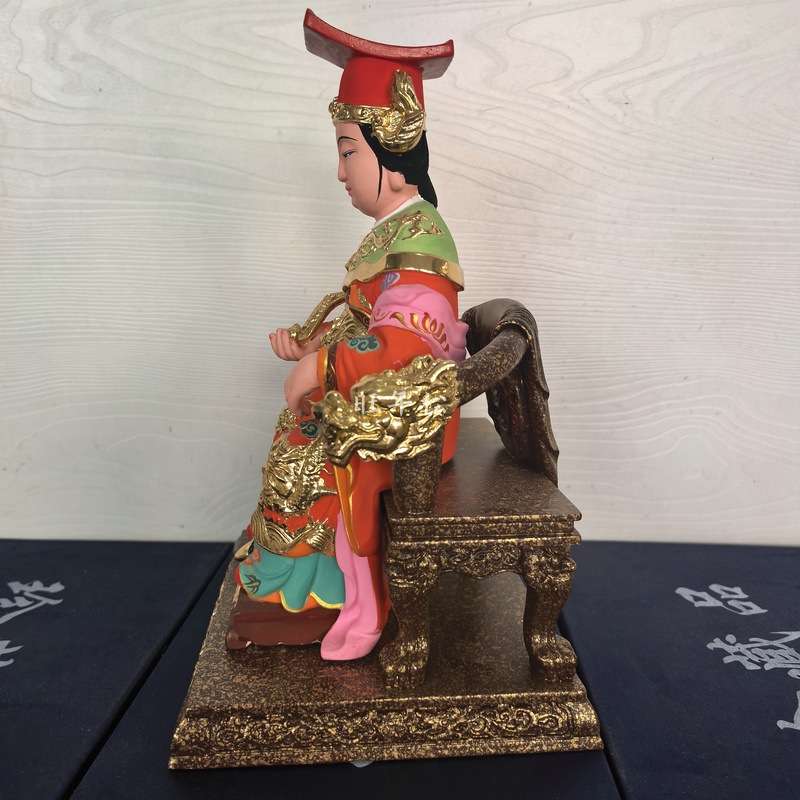 桧木精雕彩绘描金脱椅湄洲岛林默娘天妃妈祖供奉神像摆件装饰品