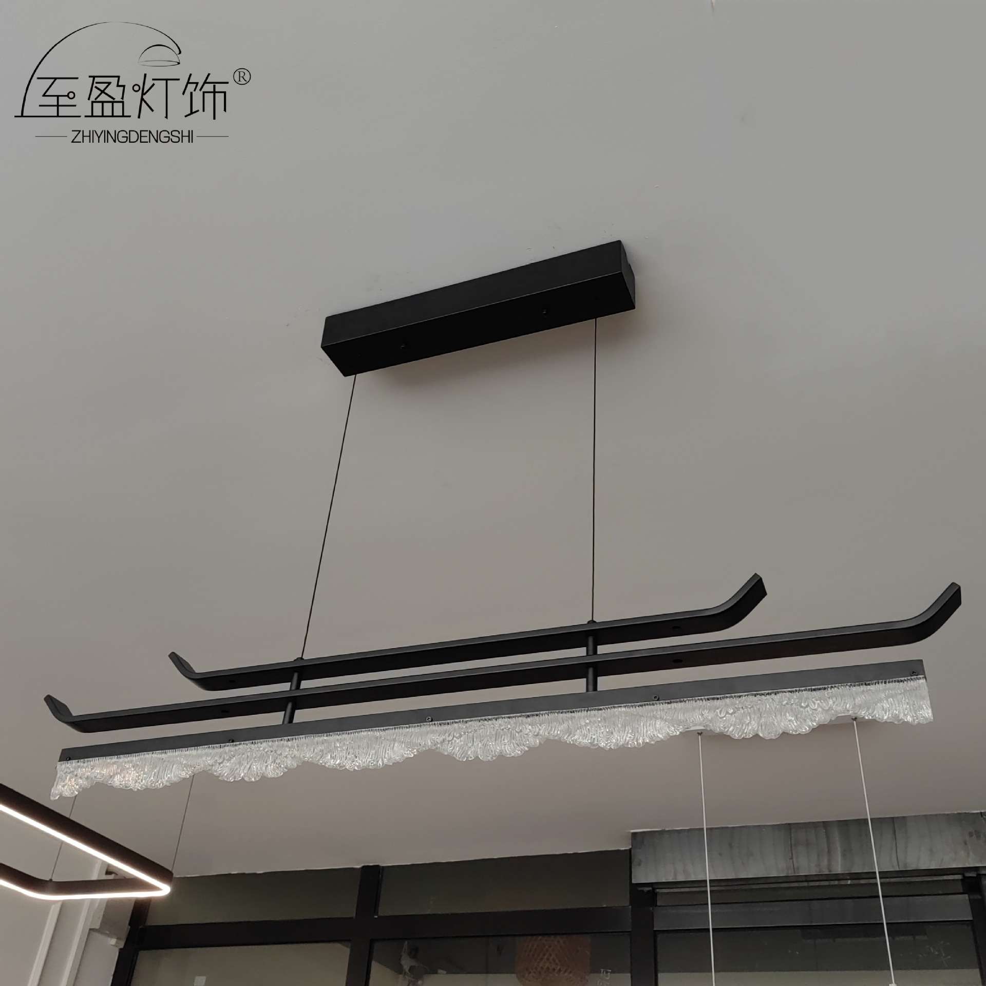可升降中式吊灯 极简创意冰裂纹餐桌吧台宋氏美学灯 升降悬停吊灯