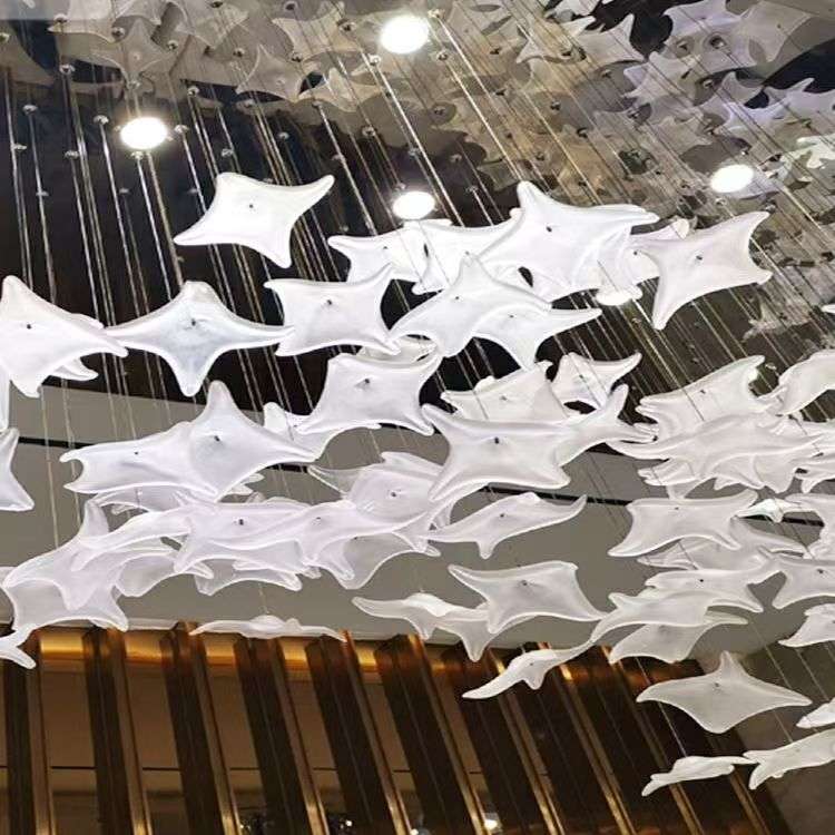 售楼部沙盘酒店大堂吊灯客厅海星四角星玻璃灯罩水晶跨境风扇灯
