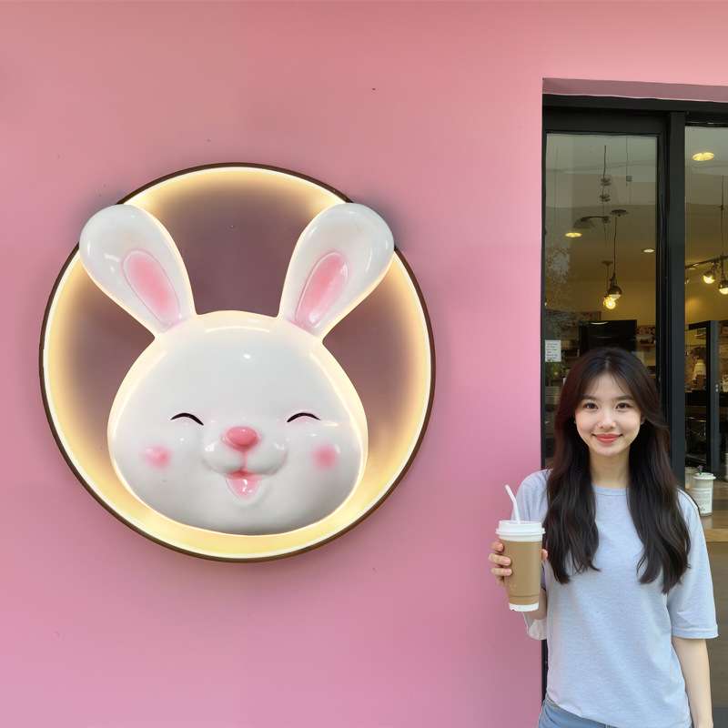 发光壁挂动物头像摆件玻璃钢雕塑网红店铺商店墙壁可爱小狗装饰