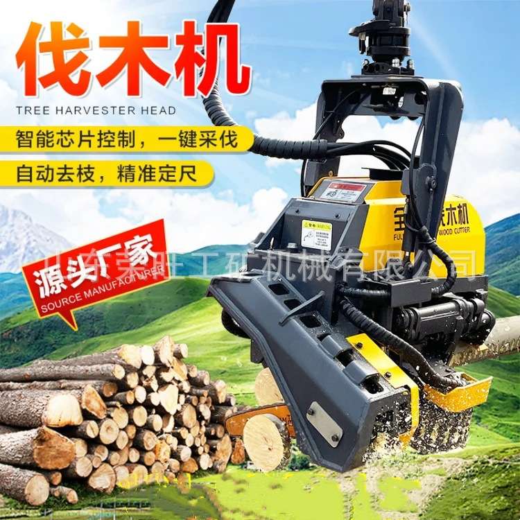 挖掘机头改装砍树机大型树枝砍伐测量截断液压旋转全自动伐木机
