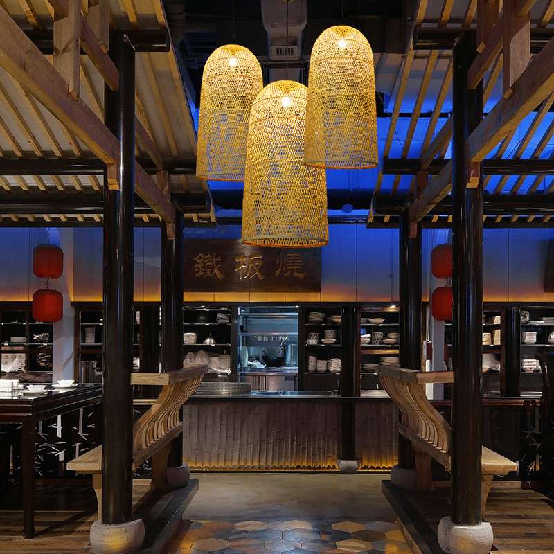 禅意竹编吊灯竹灯新中式灯笼酒店茶楼梯饭店日式藤艺编织灯罩灯具