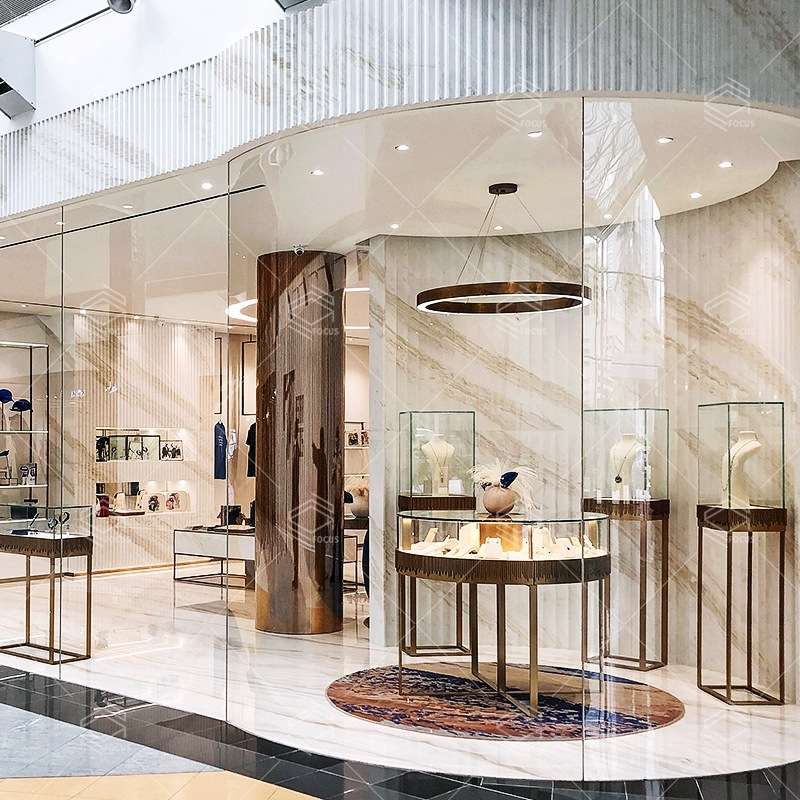 厂家直销珠宝展柜货架柜 精美黄金首饰柜圆形玻璃展柜珠宝柜带灯